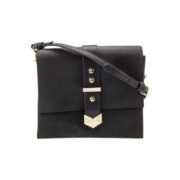 Badgley Mischka Black Saffiano Studded Messenger Bag - Picture 1 of 5